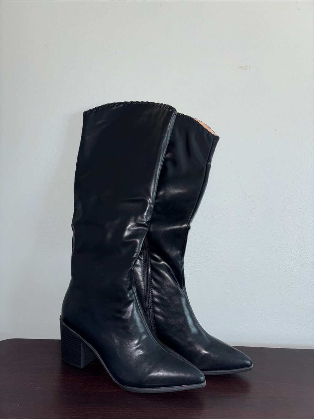 Journee Collection Black Knee-High Block Heel Boots - Picture 3 of 16